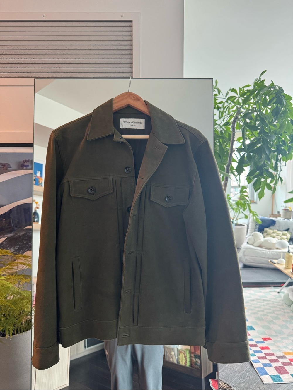 Officine Generale LIAM Olive Green Suede Jacket